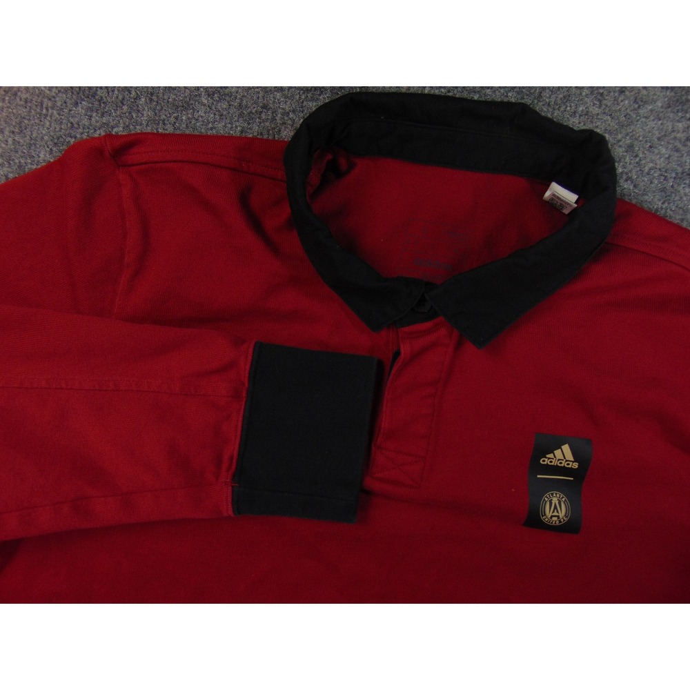 Atlanta United Sweater Mens Large‎ Red Black Adidas Long Sleeve Rugby Collared